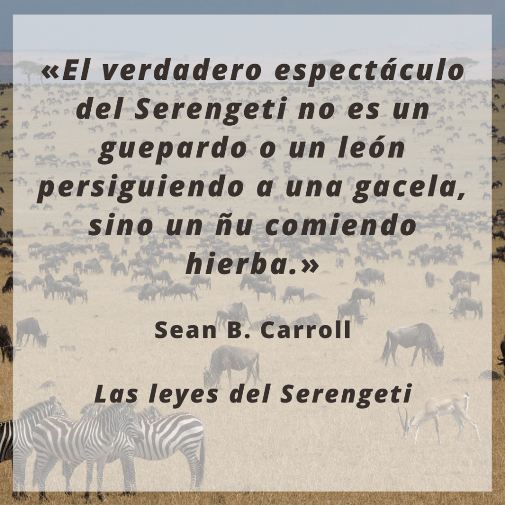 «El verdadero espectáculo del Serengeti no es un guepardo o un león persiguiendo a una gacela, sino un ñu comiendo hierba.» Sean B. Carroll